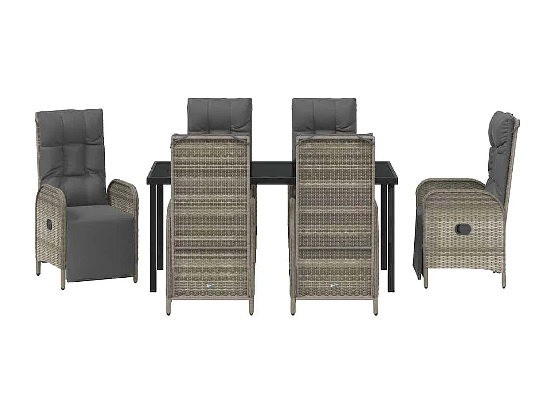 Ensemble de salle à manger de jardin de 7 pièces avec coussins en rattan poly gris