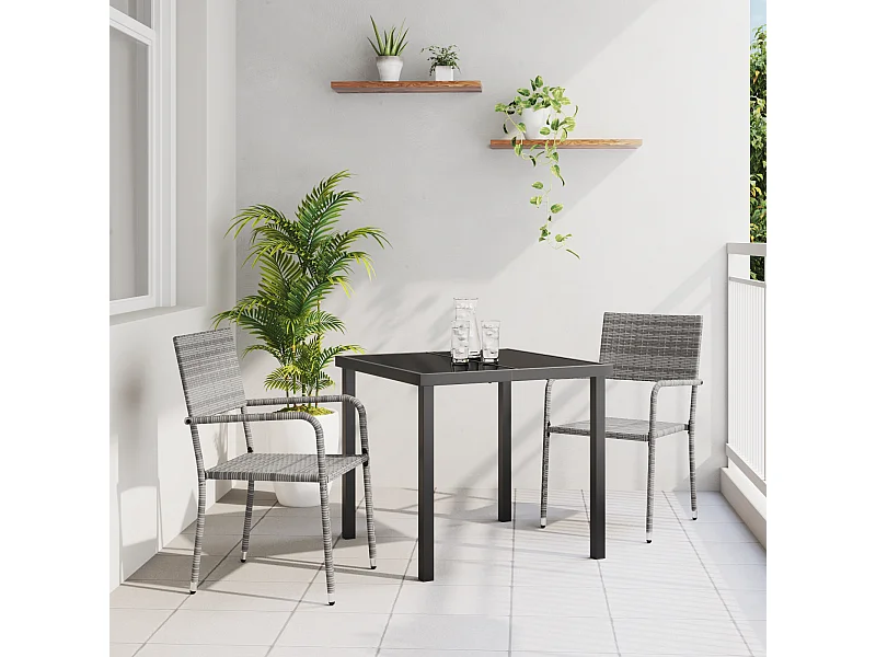 Set da giardino in polyrattan grigio da 3 pezzi