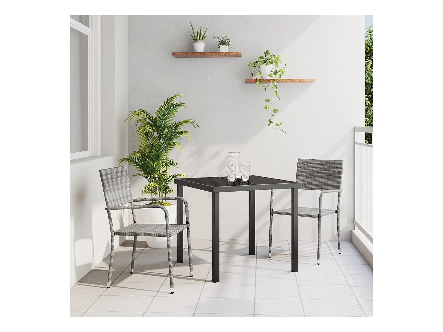 Set da giardino in polyrattan grigio da 3 pezzi
