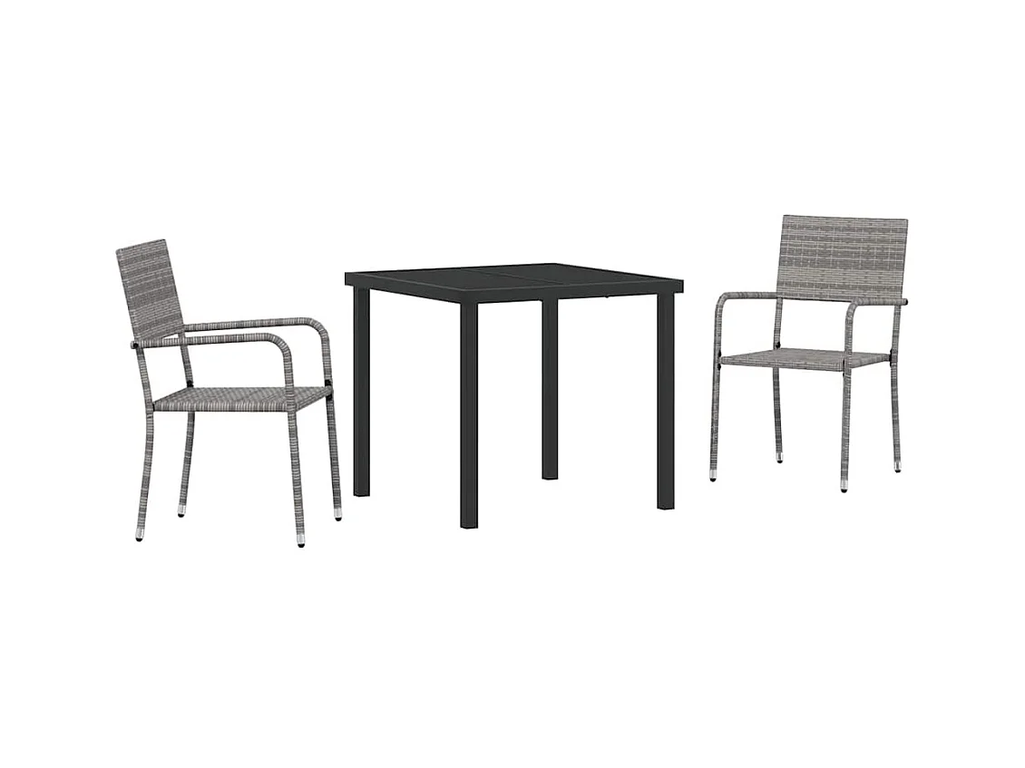 Set da giardino in polyrattan grigio da 3 pezzi