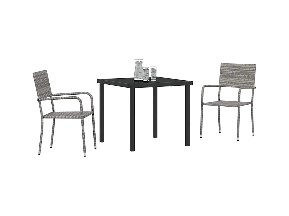 Set da giardino in polyrattan grigio da 3 pezzi