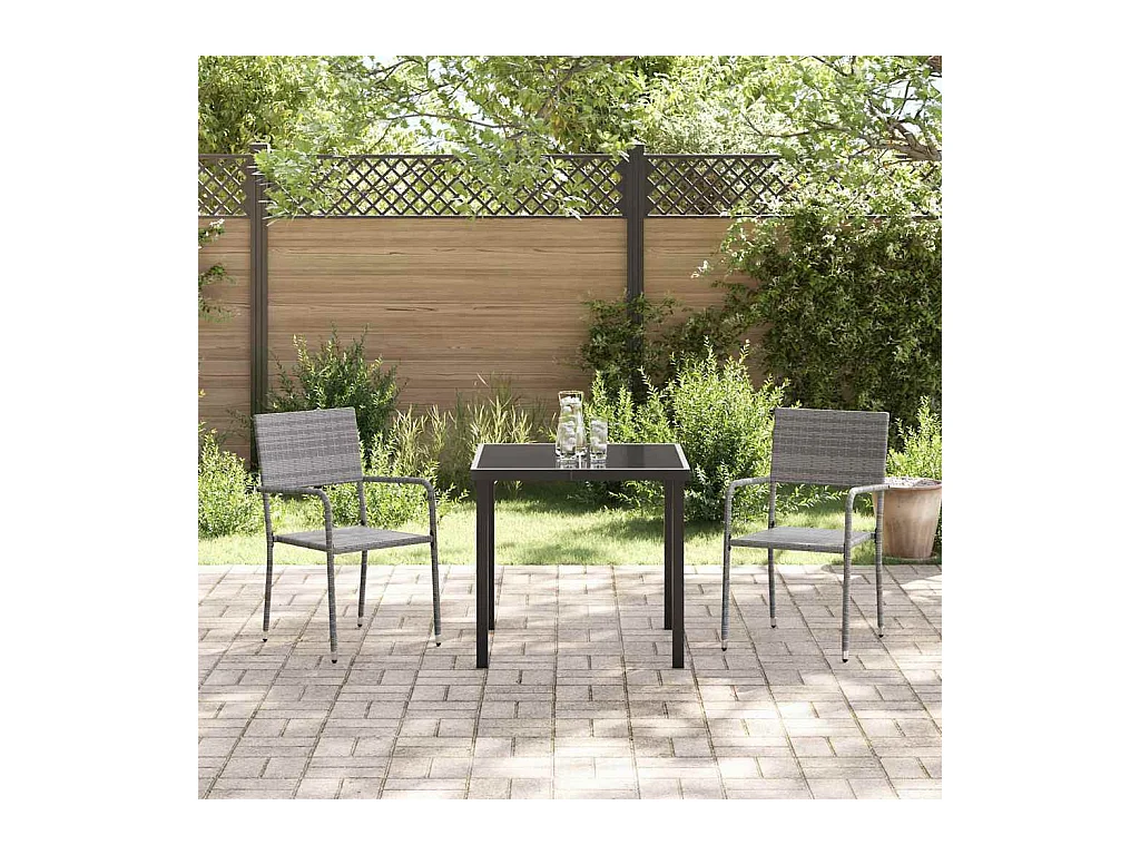 Set da giardino in polyrattan grigio da 3 pezzi