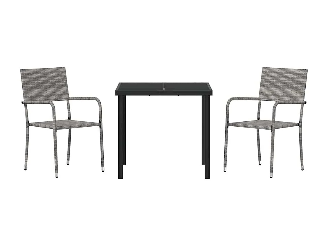Set da giardino in polyrattan grigio da 3 pezzi
