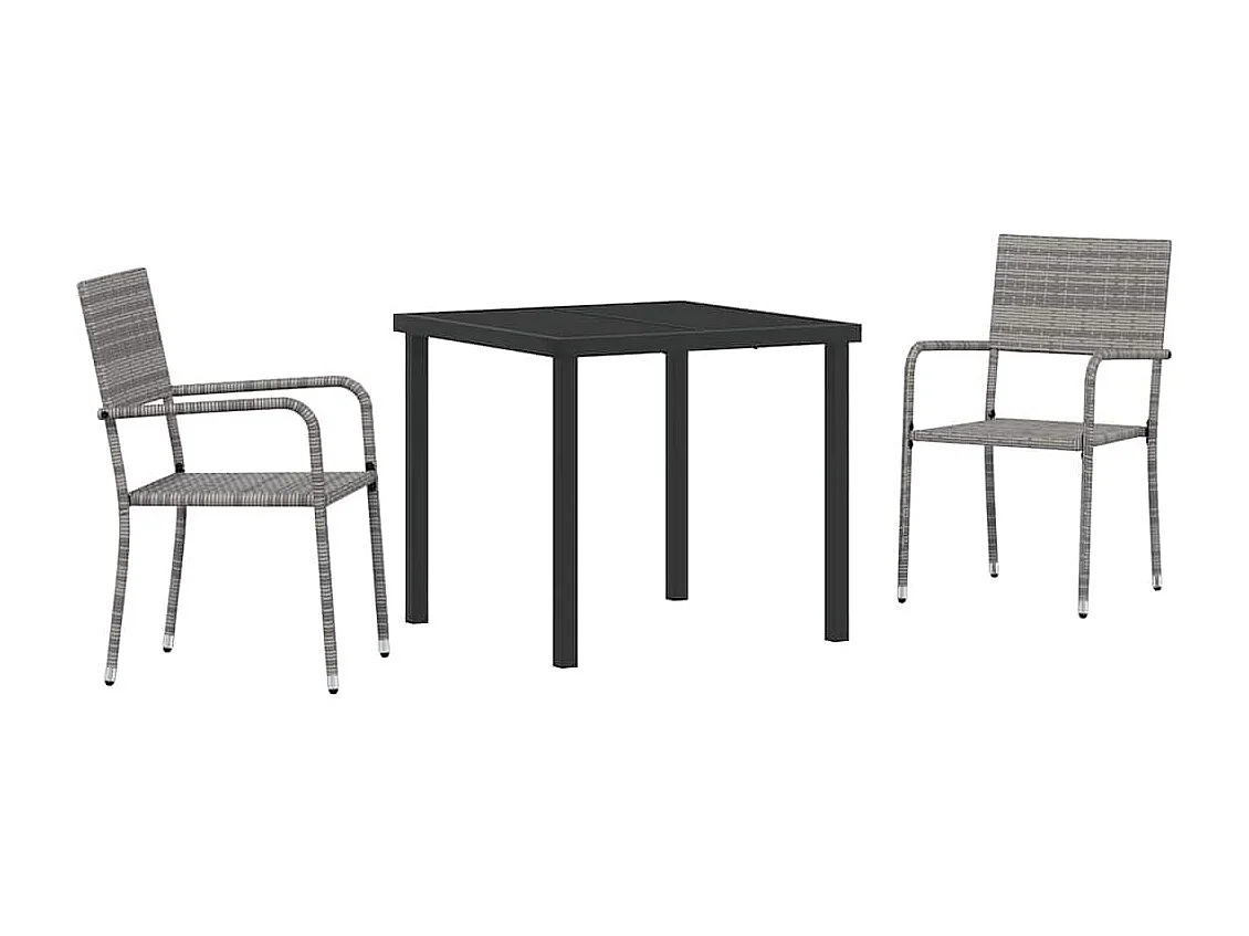 Ensemble de jardin 3 pièces gris poly rattan