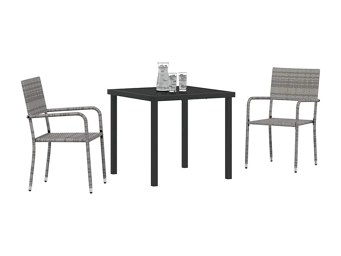 Ensemble de jardin 3 pièces gris poly rattan