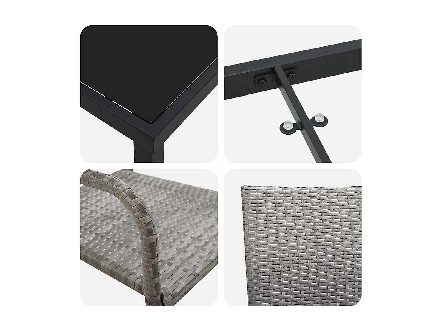 Ensemble de jardin 3 pièces gris poly rattan