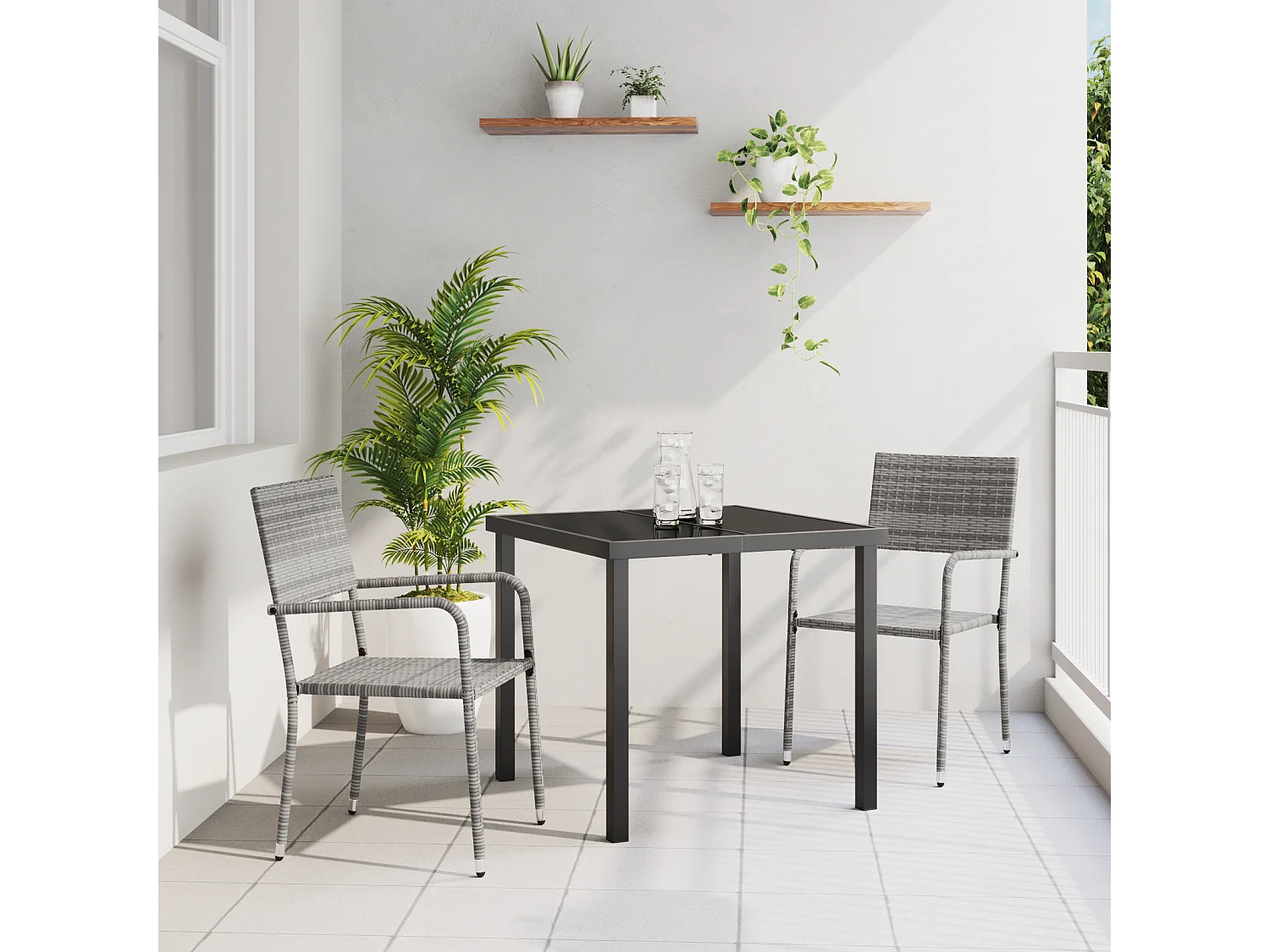 Ensemble de jardin 3 pièces gris poly rattan