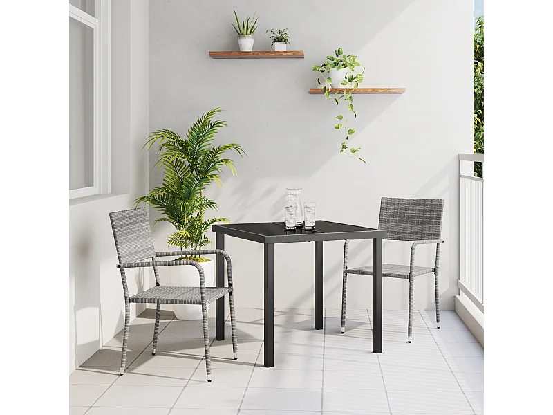 Ensemble de jardin 3 pièces gris poly rattan