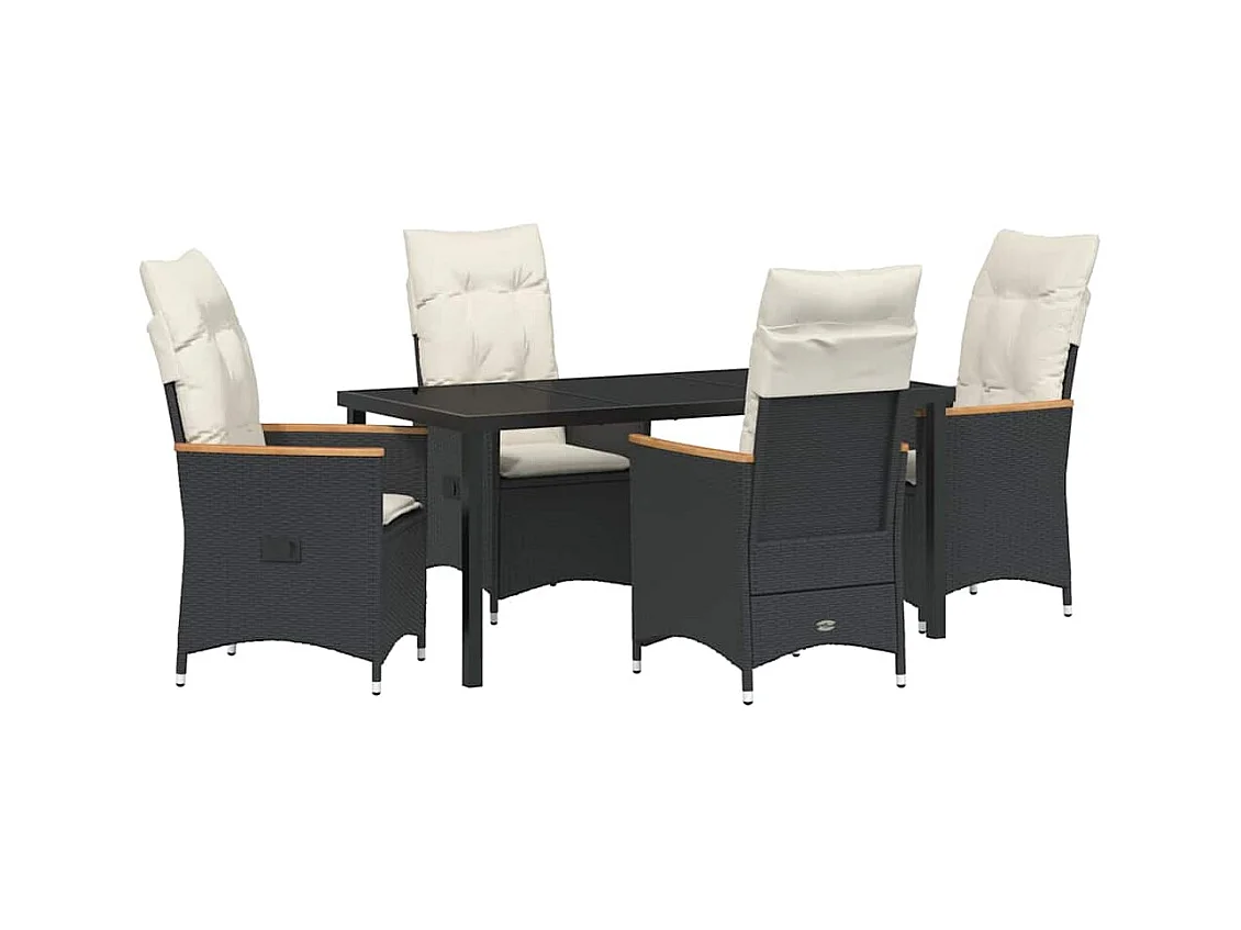 Set da pranzo da giardino 5 pezzi con cuscini in poliresina nera