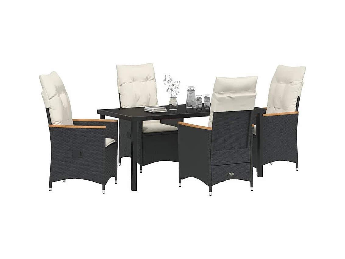 Set da pranzo da giardino 5 pezzi con cuscini in poliresina nera