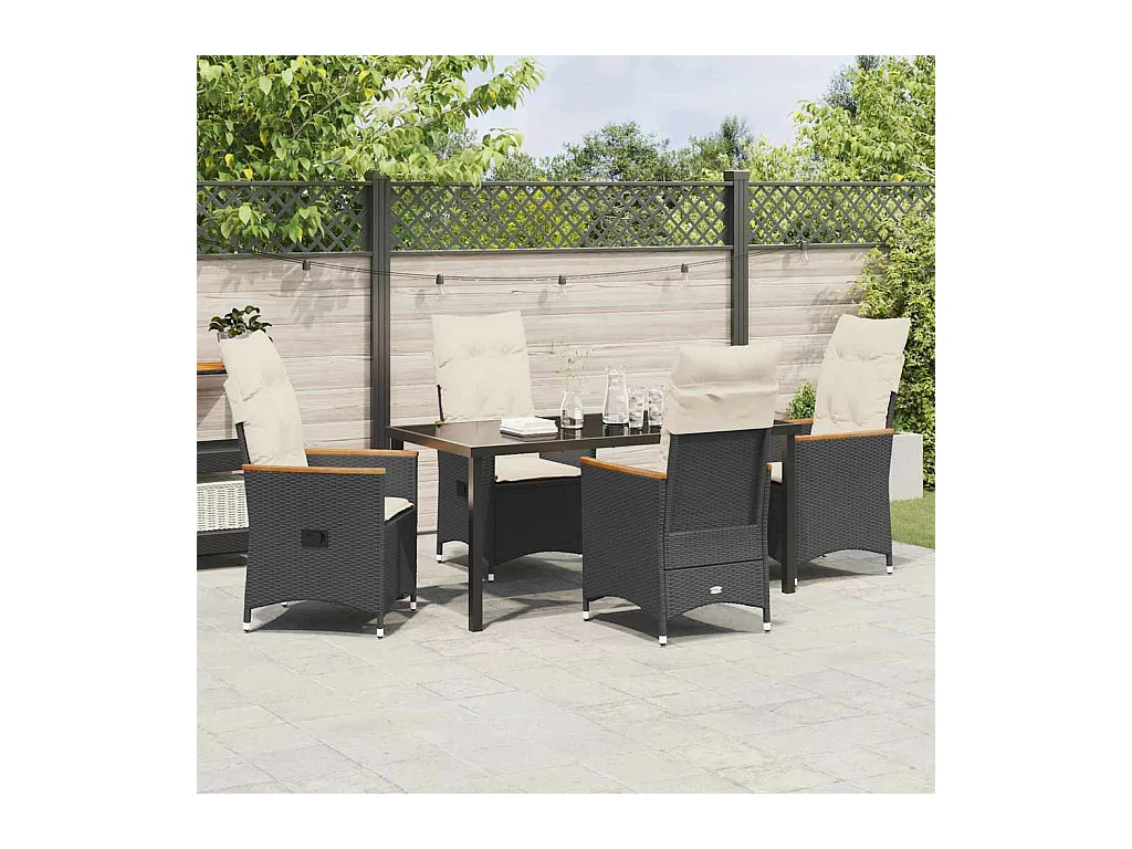 Set da pranzo da giardino 5 pezzi con cuscini in poliresina nera