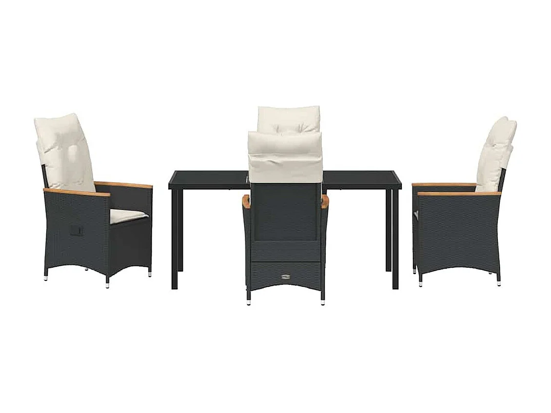 Set da pranzo da giardino 5 pezzi con cuscini in poliresina nera