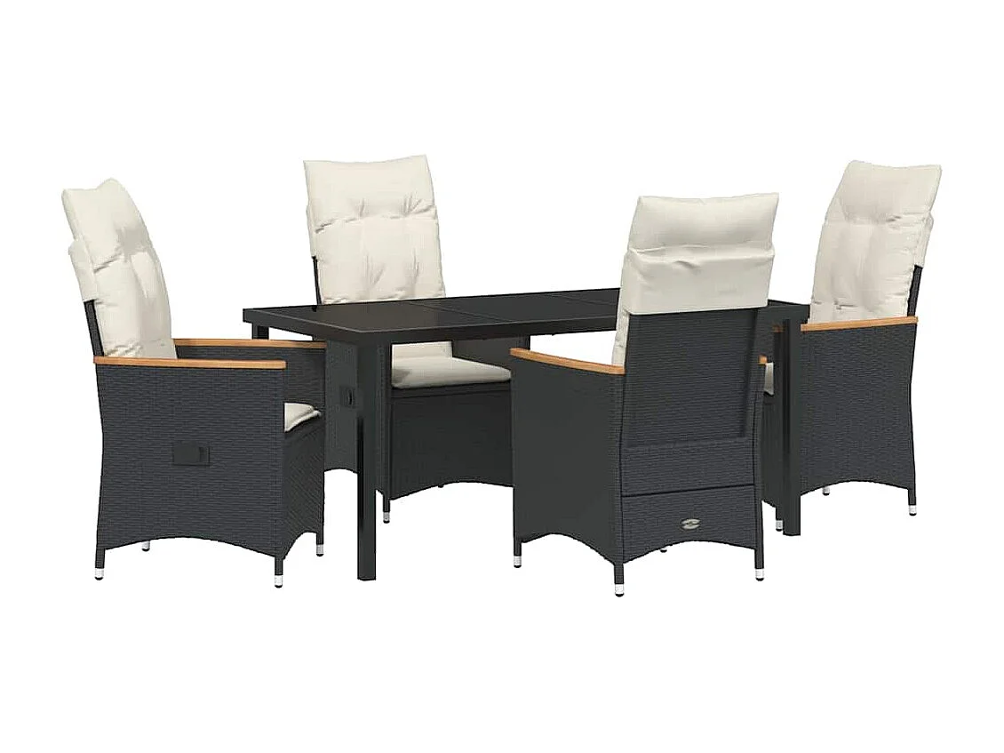 5-delige tuinset met zwarte polyresin kussens