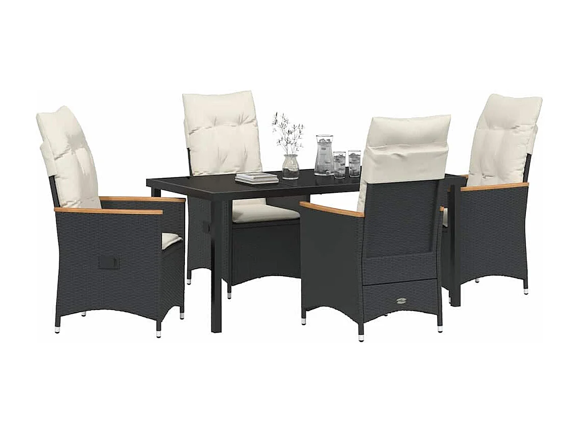 5-delige tuinset met zwarte polyresin kussens