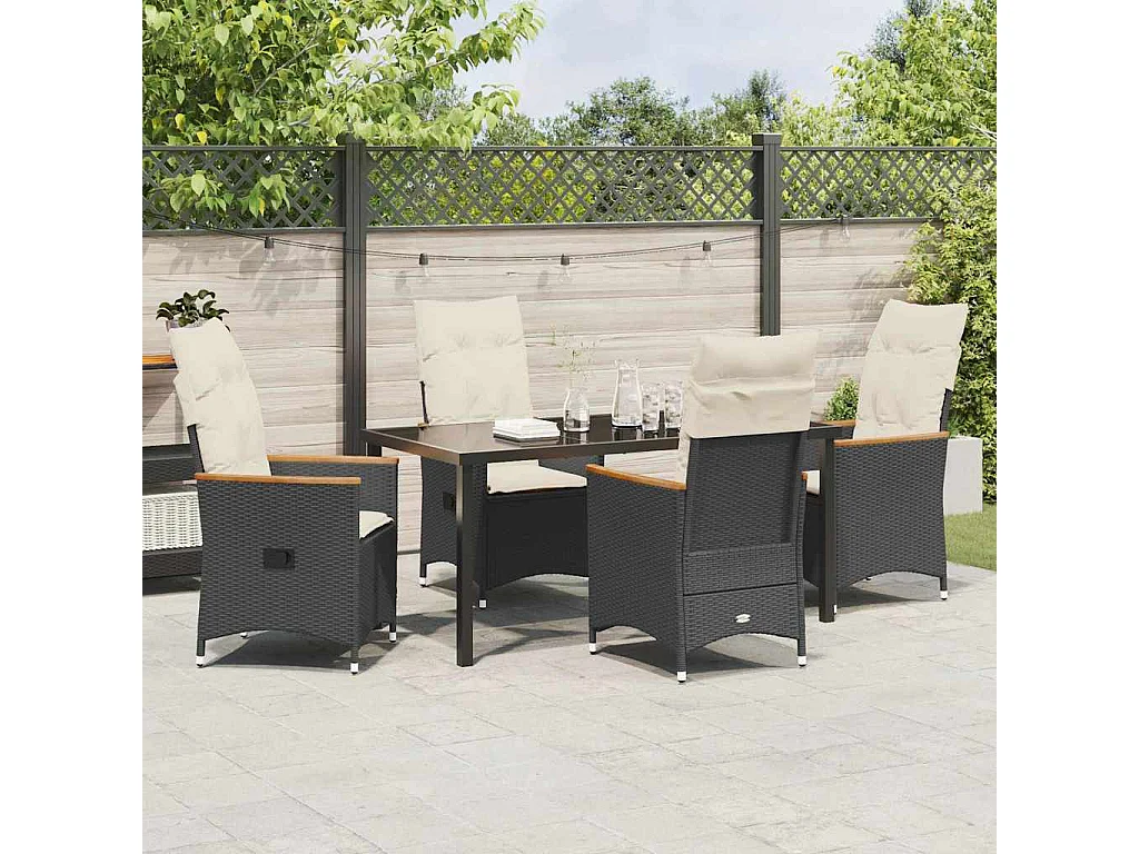 5-delige tuinset met zwarte polyresin kussens