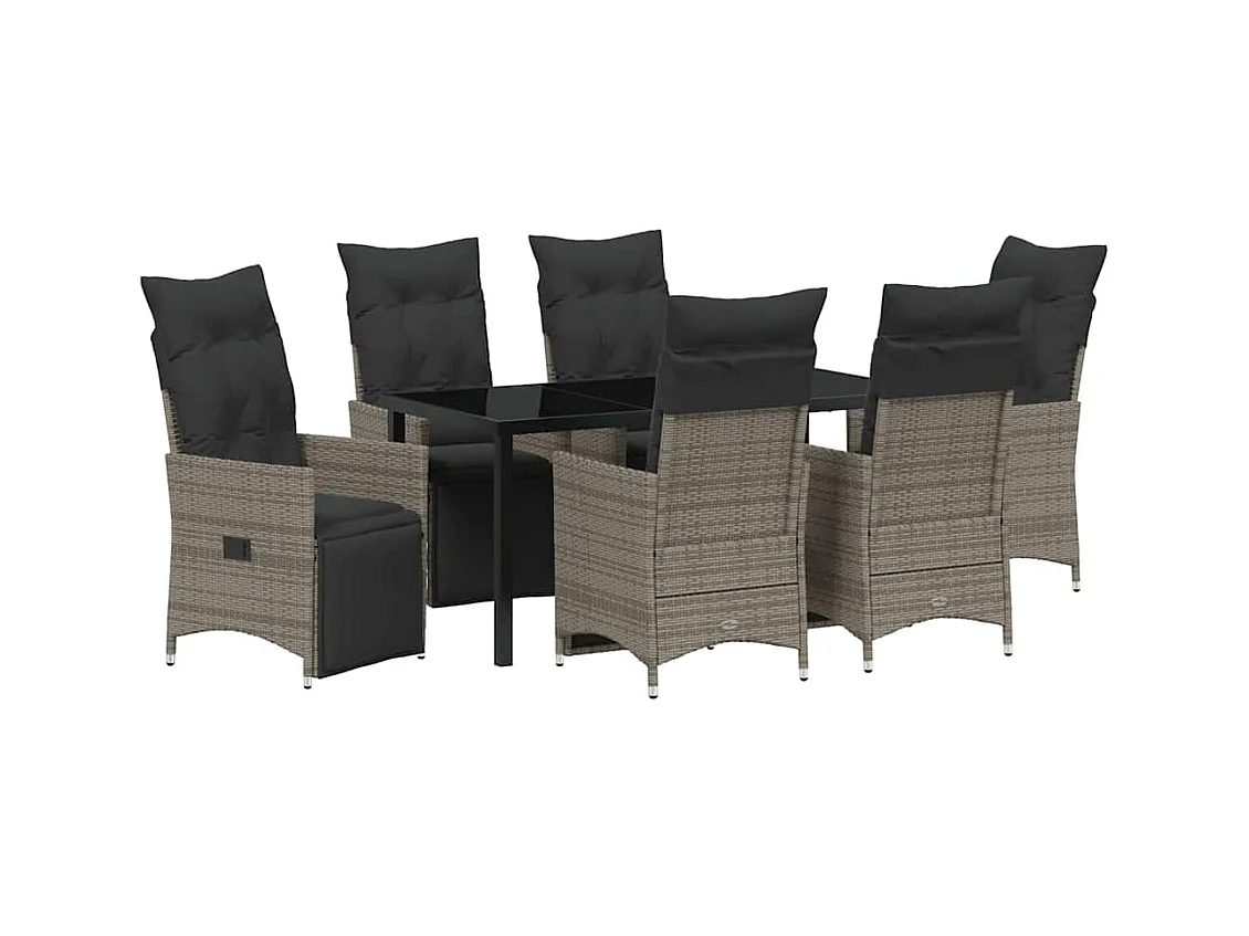 Set da pranzo da giardino da 7 pezzi con cuscini in polyrattan grigio