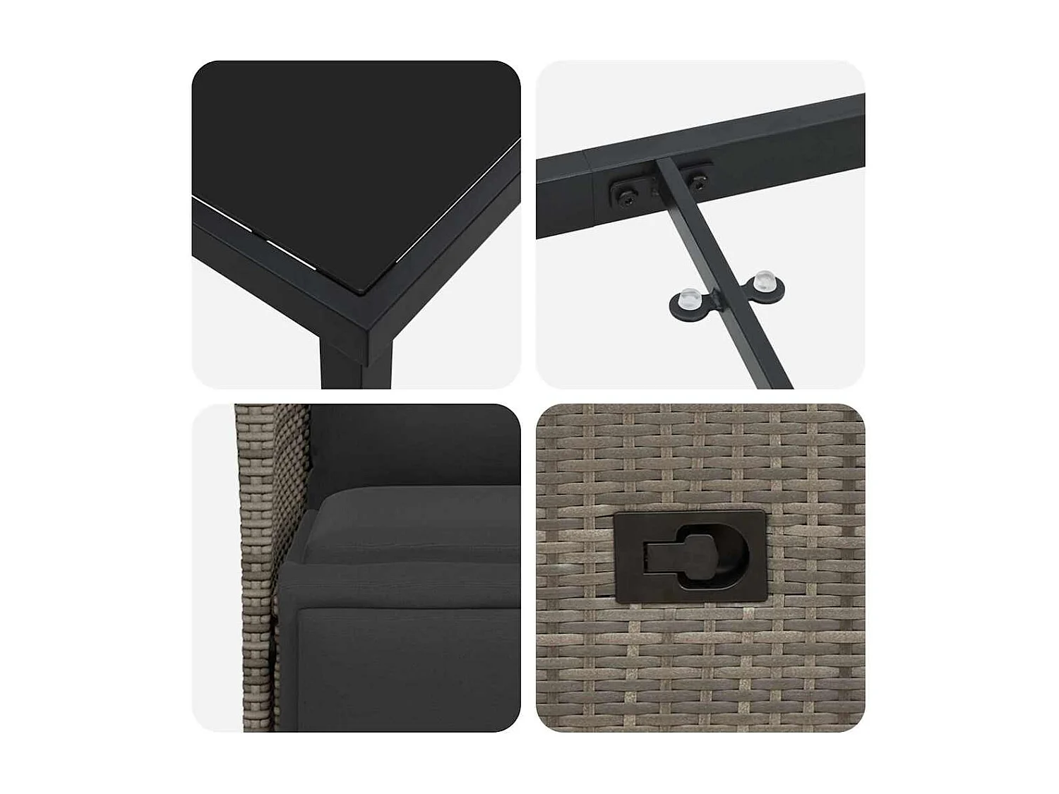 Set da pranzo da giardino da 7 pezzi con cuscini in polyrattan grigio