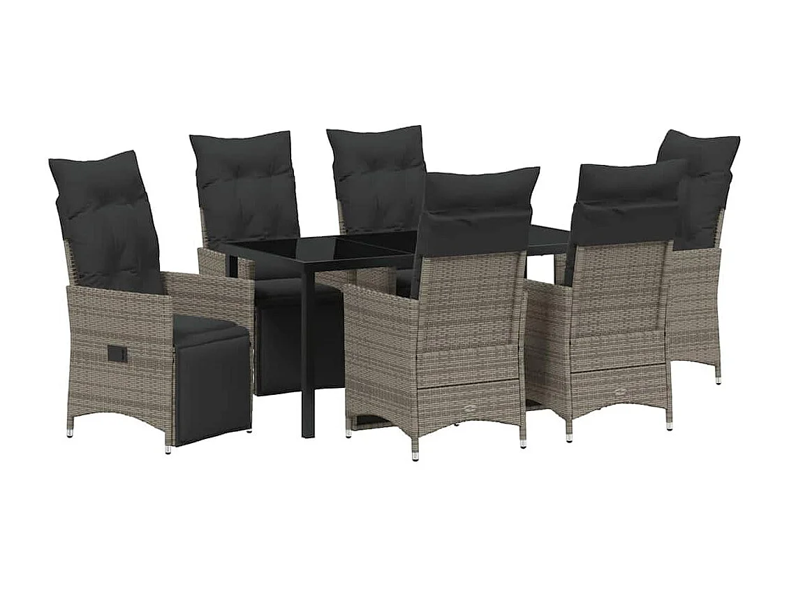 Ensemble de Salle à Manger de Jardin de 7 Pièces Avec Coussins Gris Poly Rattan