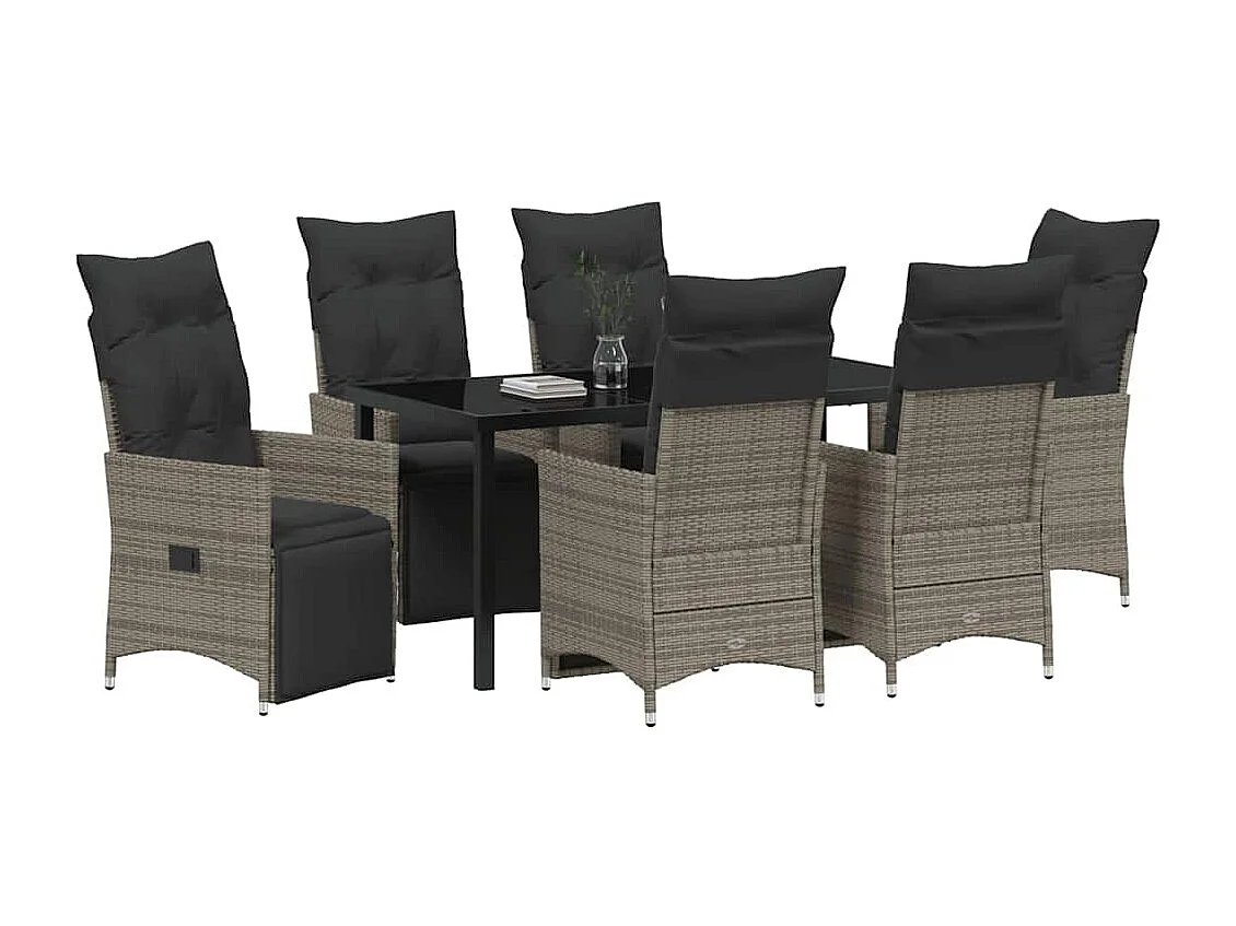 Ensemble de Salle à Manger de Jardin de 7 Pièces Avec Coussins Gris Poly Rattan