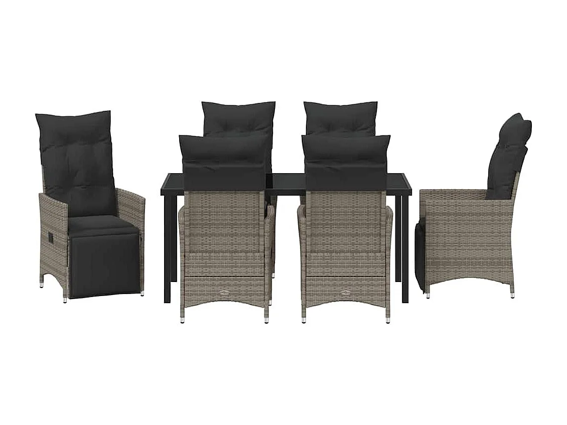 Ensemble de Salle à Manger de Jardin de 7 Pièces Avec Coussins Gris Poly Rattan