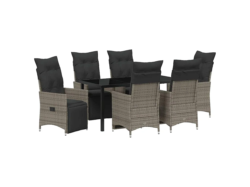 Ensemble de Salle à Manger de Jardin de 7 Pièces Avec Coussins Gris Poly Rattan