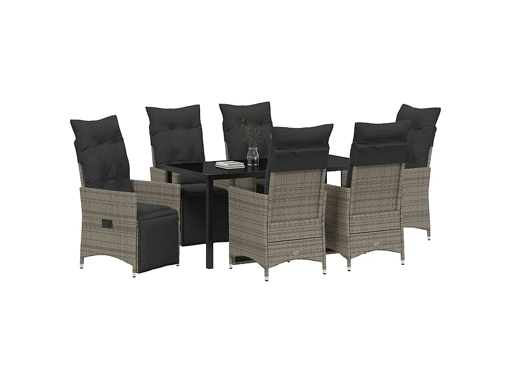 Ensemble de Salle à Manger de Jardin de 7 Pièces Avec Coussins Gris Poly Rattan