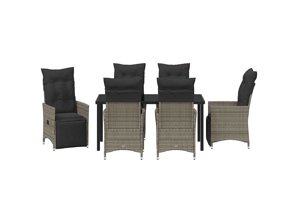 Ensemble de Salle à Manger de Jardin de 7 Pièces Avec Coussins Gris Poly Rattan