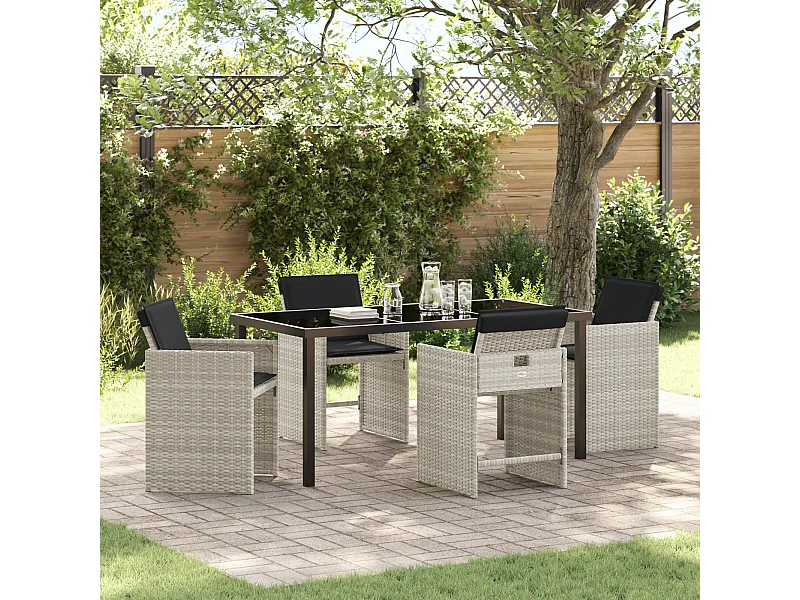 Set da pranzo da giardino 5 pezzi con cuscini in polyrattan grigio chiaro