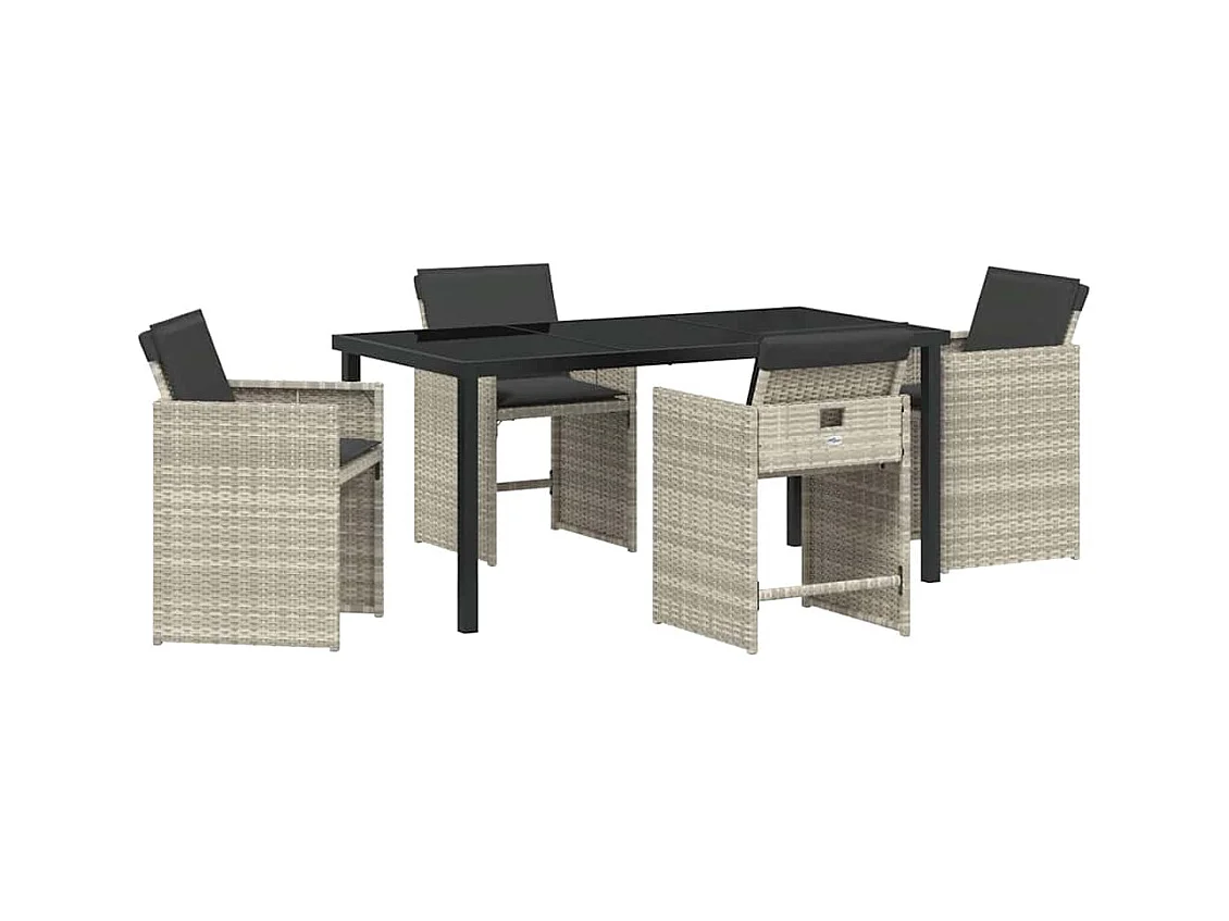 Set de salle à manger de jardin 5 pièces avec coussins Gris clair Poly Rattan