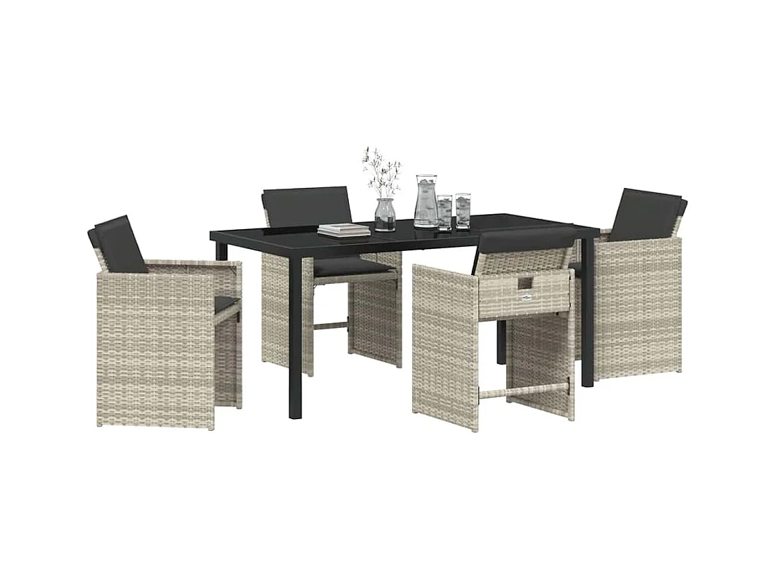 Set de salle à manger de jardin 5 pièces avec coussins Gris clair Poly Rattan