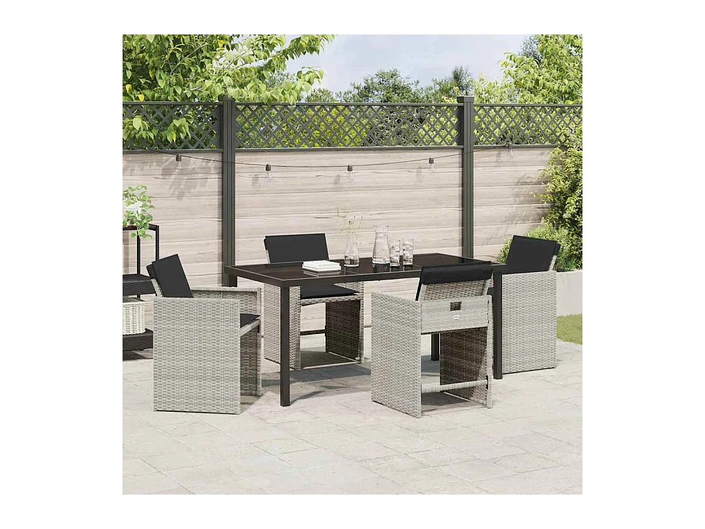 Set de salle à manger de jardin 5 pièces avec coussins Gris clair Poly Rattan