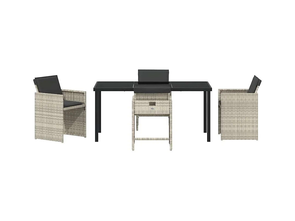 Set de salle à manger de jardin 5 pièces avec coussins Gris clair Poly Rattan
