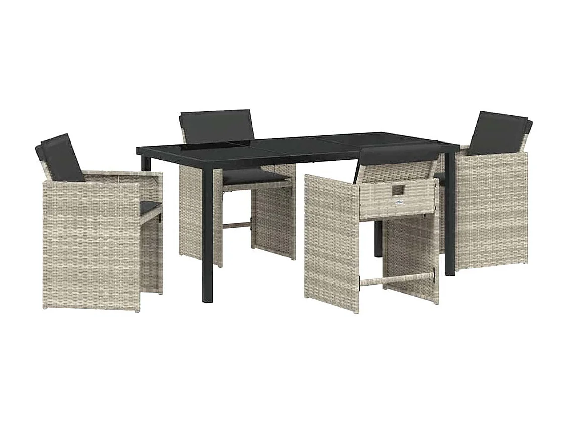 Set de salle à manger de jardin 5 pièces avec coussins Gris clair Poly Rattan