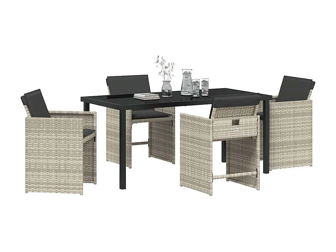 Set de salle à manger de jardin 5 pièces avec coussins Gris clair Poly Rattan