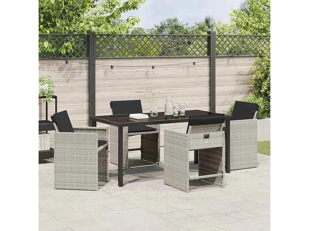 Set de salle à manger de jardin 5 pièces avec coussins Gris clair Poly Rattan