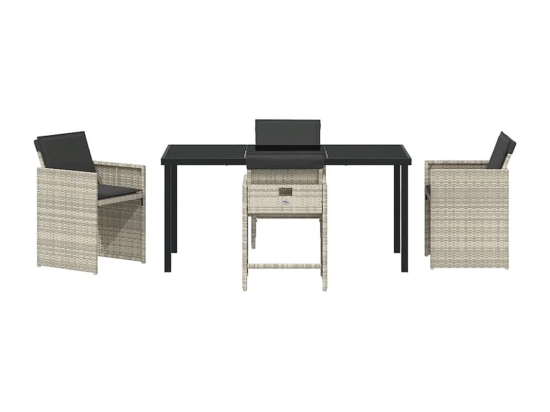 Set de salle à manger de jardin 5 pièces avec coussins Gris clair Poly Rattan