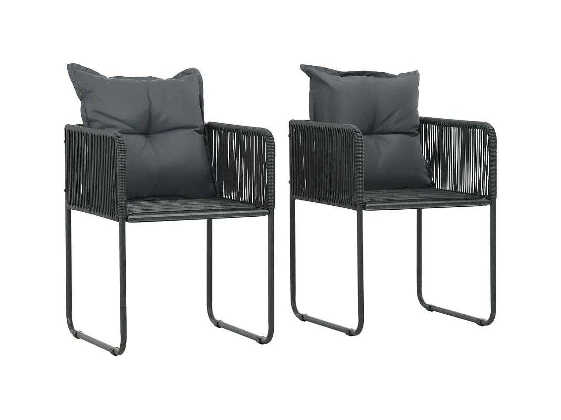 Juego de 2 sillas de exterior con cojines de resina de mimbre negro