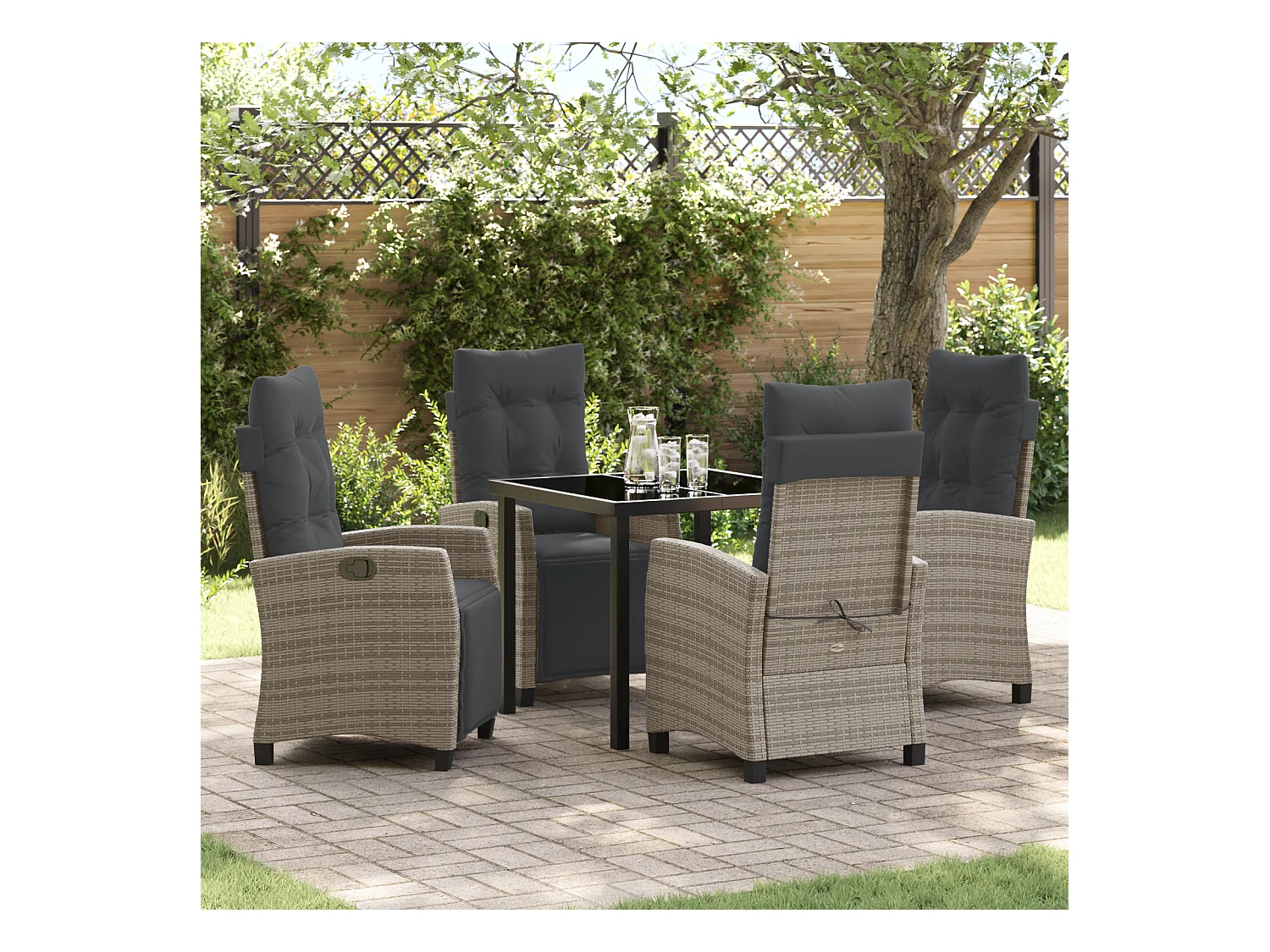Set da giardino in polyrattan grigio da 5 pezzi