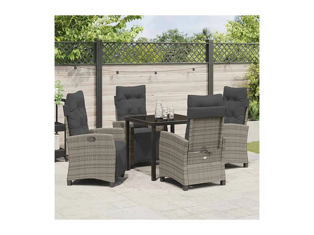 Set da giardino in polyrattan grigio da 5 pezzi
