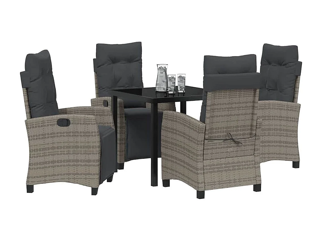 5-delige grijze polyrotan tuinset