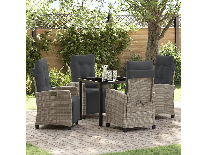 Ensemble de jardin 5 pièces gris en rotin poly