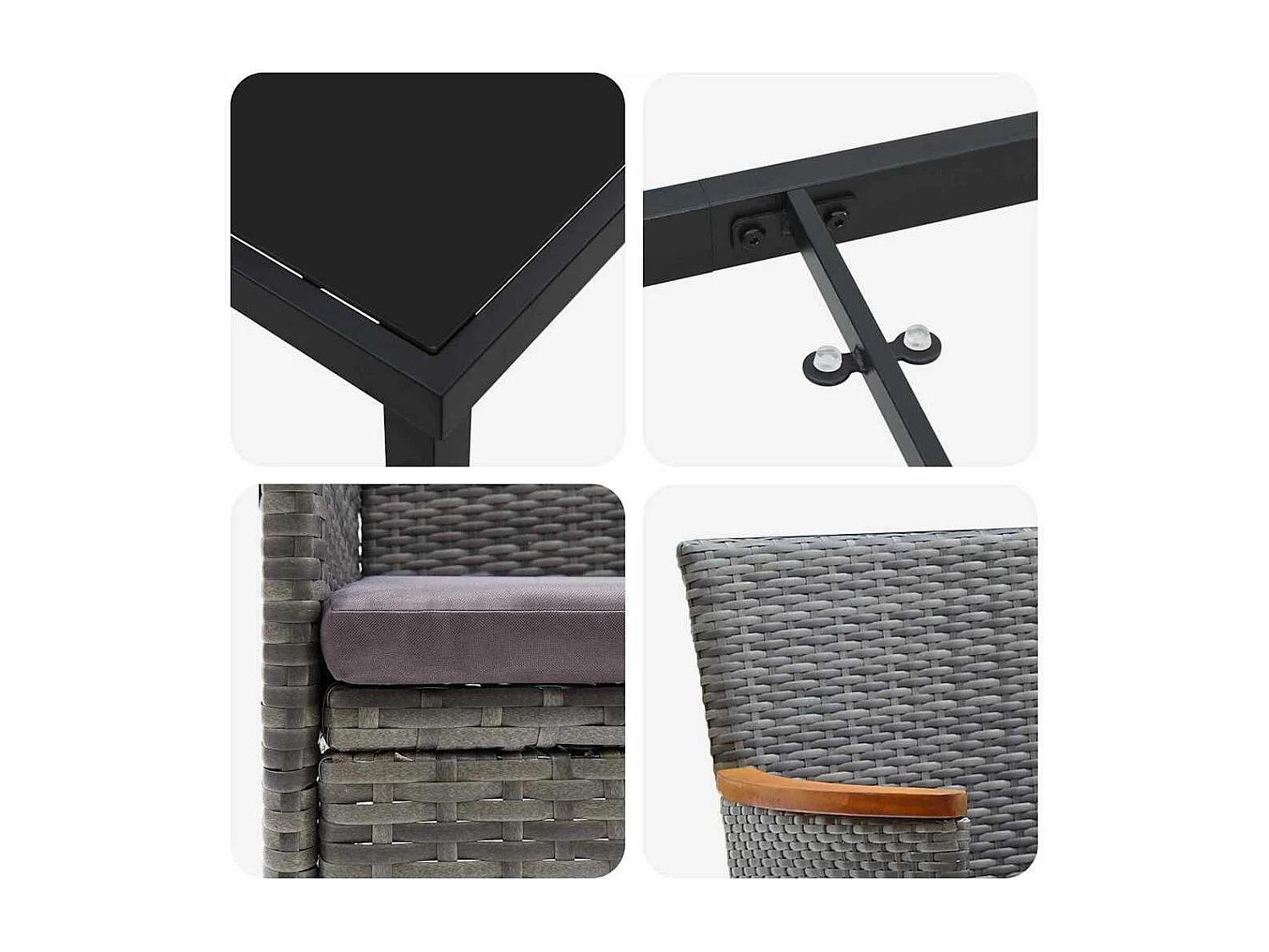 Ensemble de jardin 5 pièces - Rotin poly gris.