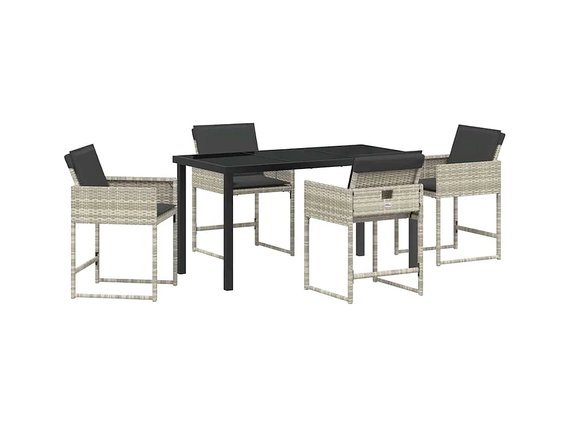 5-delige tuinset met lichtgrijze polyrotan kussens