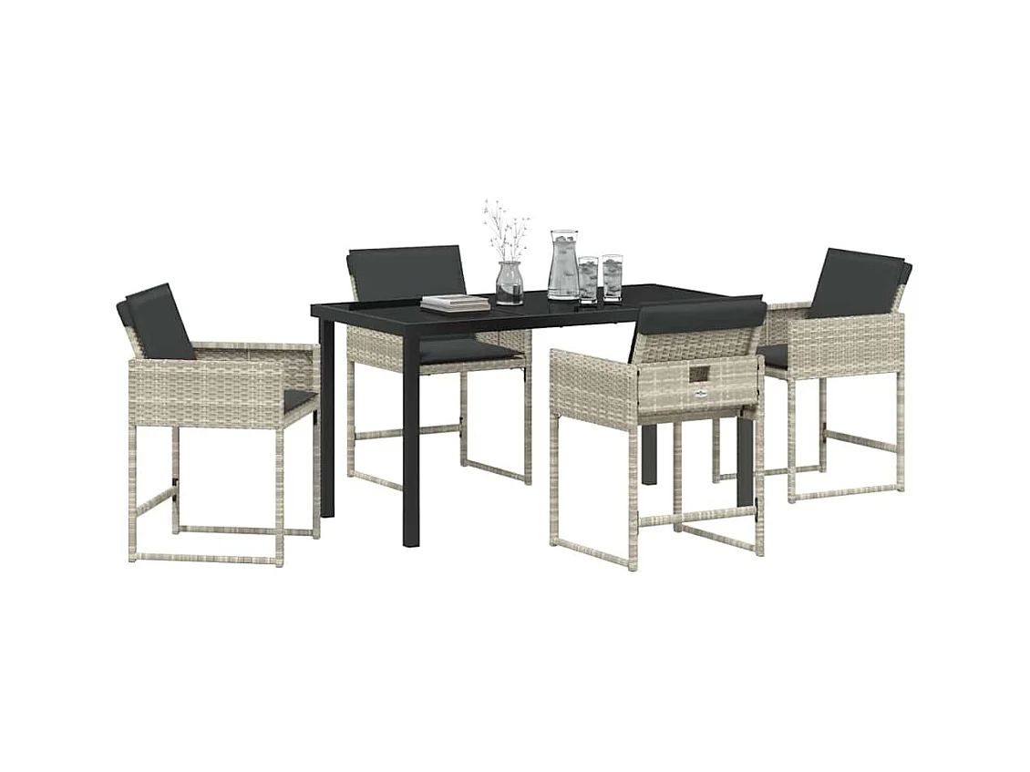 5-delige tuinset met lichtgrijze polyrotan kussens