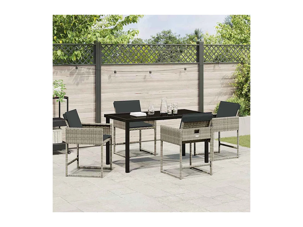 5-delige tuinset met lichtgrijze polyrotan kussens