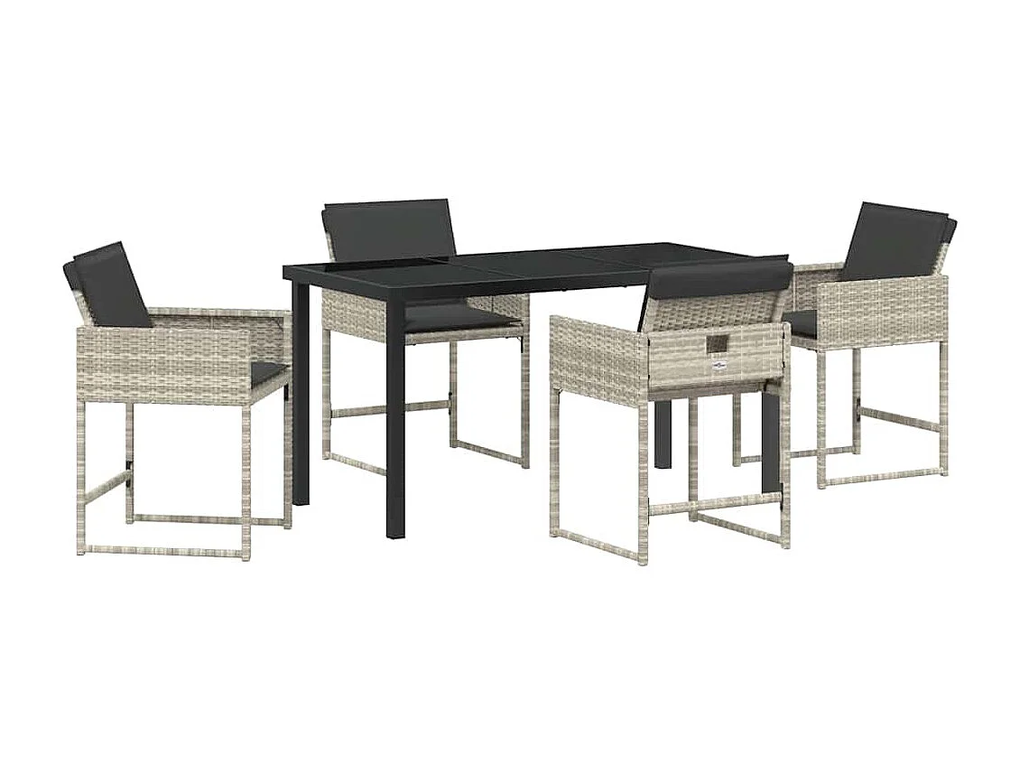 5-delige tuinset met lichtgrijze polyrotan kussens