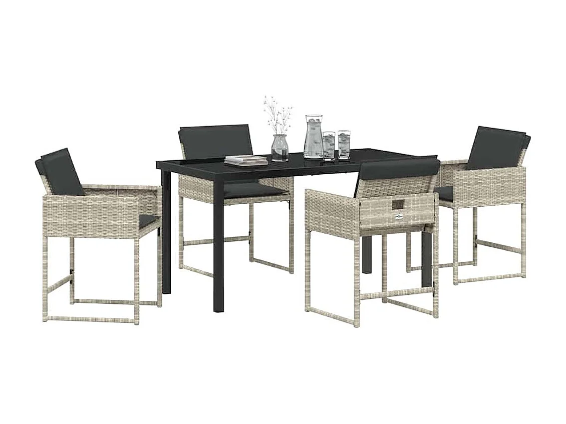 5-delige tuinset met lichtgrijze polyrotan kussens