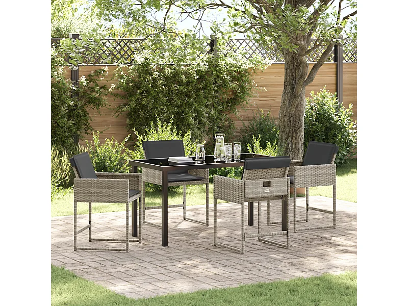 Set da pranzo da giardino 5 pezzi con cuscini in polyrattan grigio chiaro