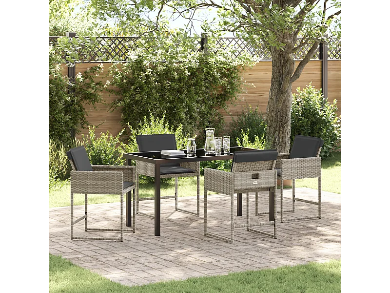 Set da pranzo da giardino 5 pezzi con cuscini in polyrattan grigio chiaro