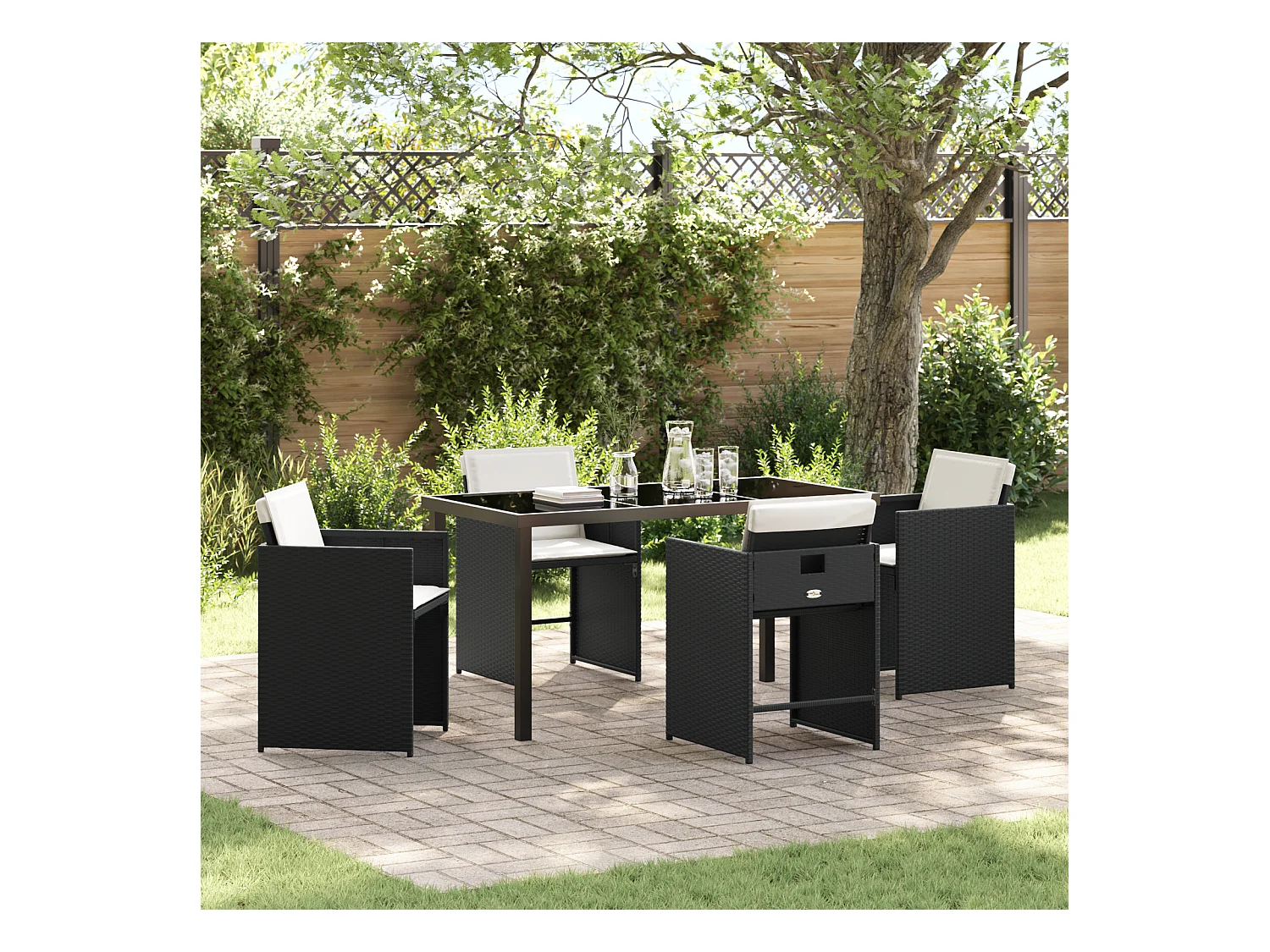 Set da pranzo da giardino 5 pezzi in polyrattan nero
